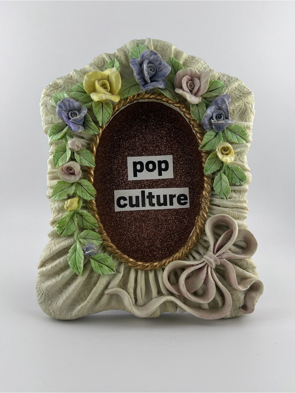 Floral Ceramic Photo Frame with Pastel Roses